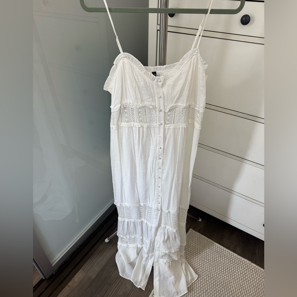White with lace detail - long maxi spaghetti strap sundress